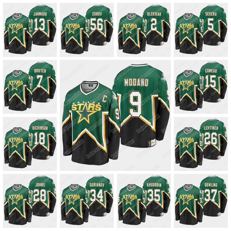 Dallas Stars 2019 Heritage Jersey 56 Sergei Zubov 9 Mike Modano 40 Martin Hanzal 39 Joel Hanley 26 Jere Lehtinen 28 Stephen Johns, Black;red
Dallas Stars 2019 Heritage Jersey 56 Sergei Zubov 9 Mike Modano 40 Martin Hanzal 39 Joel Hanley 26 Jere Lehtinen 28 Stephen Johns, Black;red