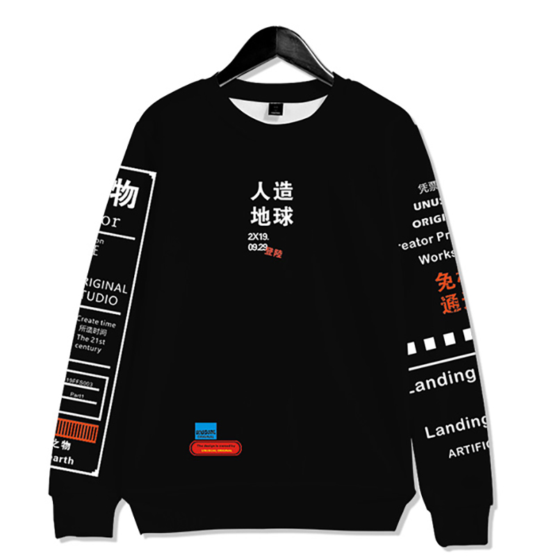 Chinese Characters Artificial Earth 3D hoodie Sweatshirt Harajuku Tracksuit Outerwear Graphic Graffiti Kanji Sweatshirts 2020