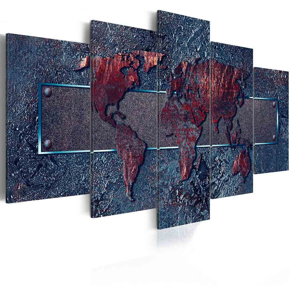 Fashion Wall Art Canvas Painting 5 Pieces Brown Blue Grey Abstract Metal Map Modern Home Decoration,Choose Color And Size No Frame