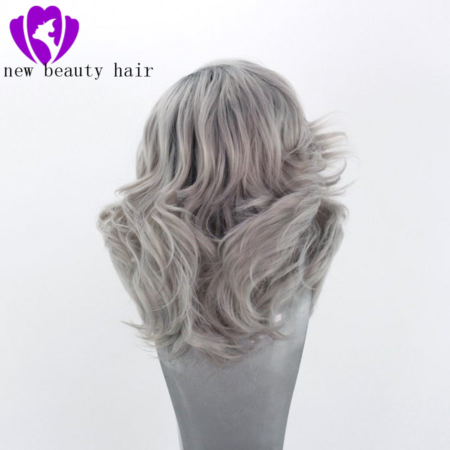 Lace Front Wig Short Body Wave Black to Grey Wig Tones Ombre Glueless Hair Synthetic Wigs for black women