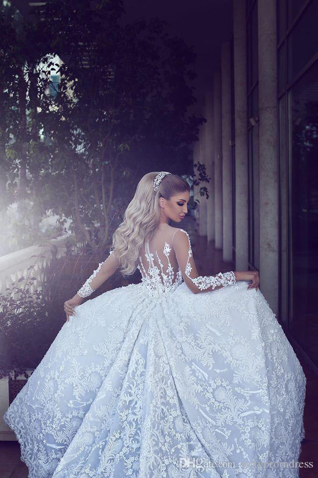 Said Mermaid Wedding Dresses Detachable Train Style Lace Bridal Gowns Sheer Neck Long Sleeves Buttons Vestidos Plus Size