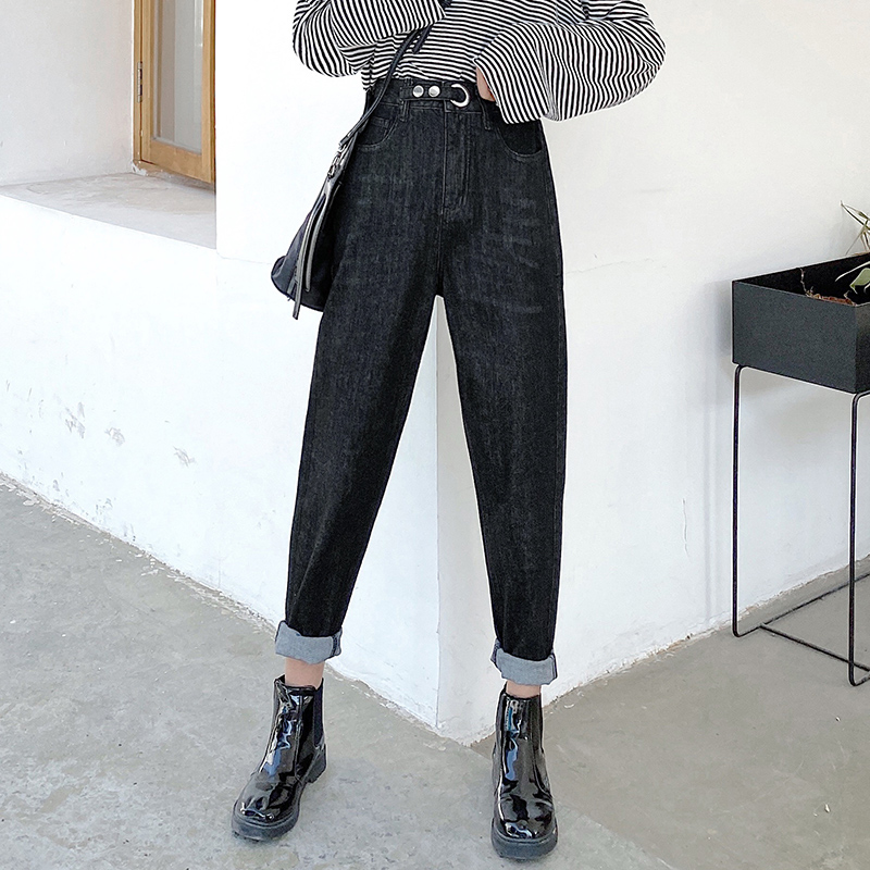 Women's Jeans Denim Women With Retro Waisted Jean Haren Pants In Regular Fit Ankle-length High Waist Womens Streetwear Blue