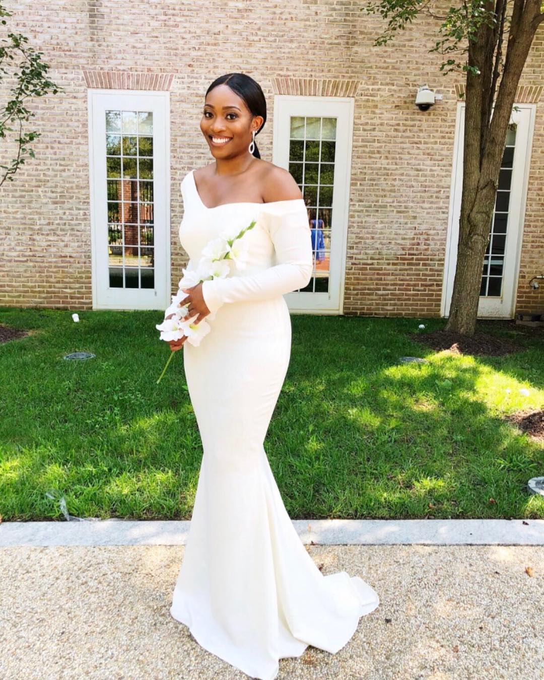 Nigerian African Elegant White Mermaid Bridesmaid Dresses Black Girls Floor Length Long Sleeves Maid of Honor Gowns Cheap Formal Wear