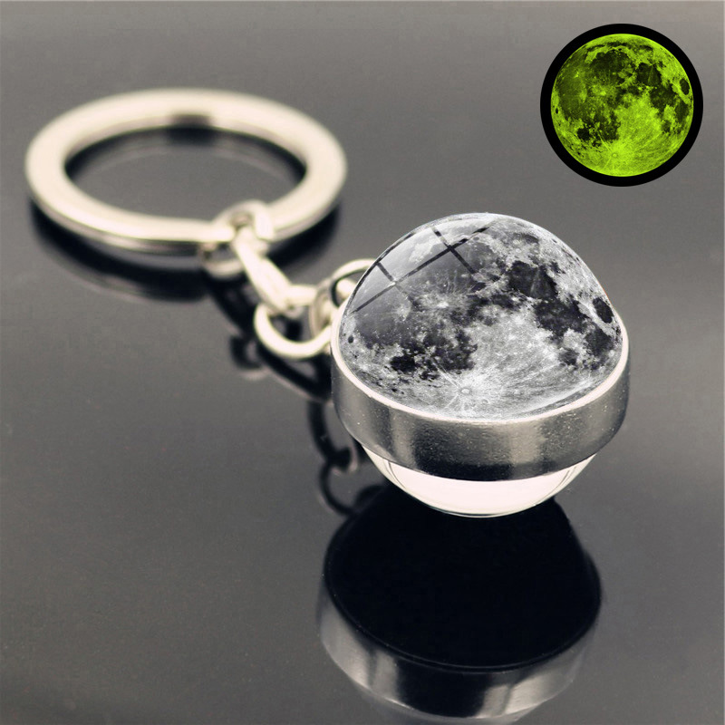 Glow In The Dark Solar System Planet Keyring Galaxy Nebula Luminous Keychain Moon Earth Sun Double Side Glass Ball Key Chain