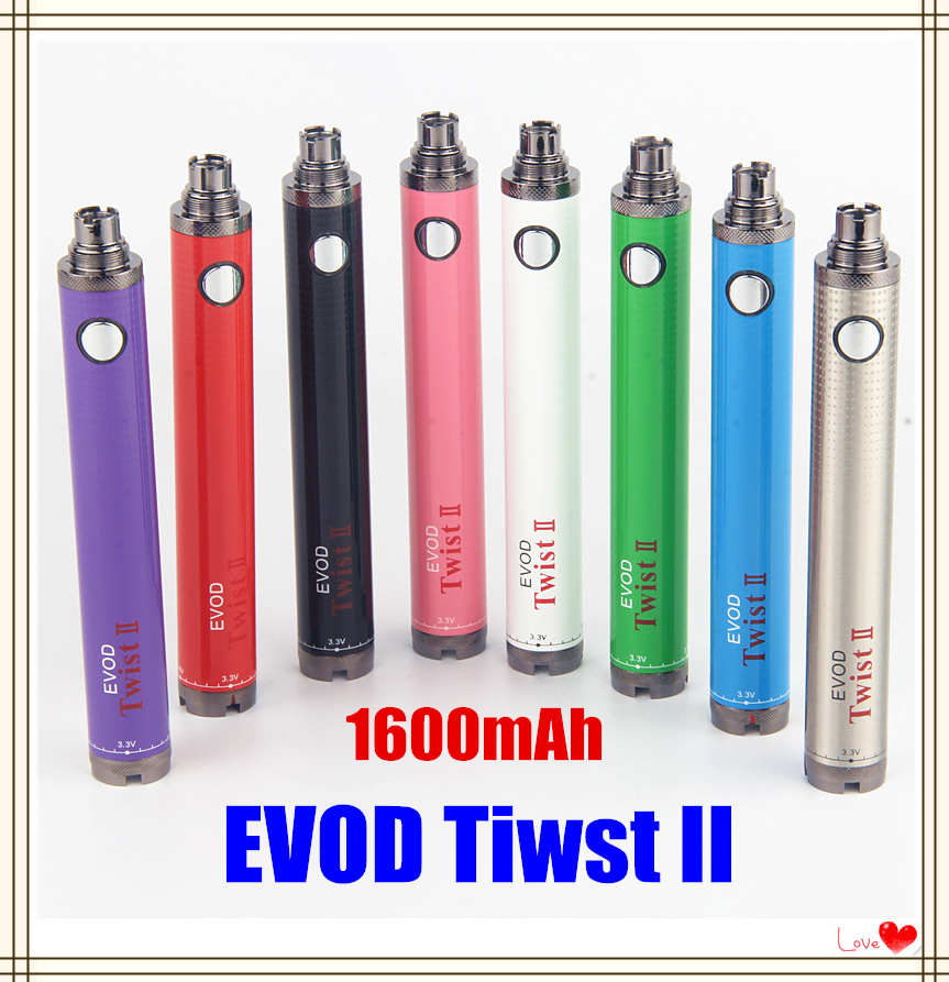 MOQ 2Pcs 1600mah EVOD Twist II Vape Pen 3.7V--4.8V Battery Variable Voltage For 510 thread Atomizer ETS protank 3
MOQ 2Pcs 1600mah EVOD Twist II Vape Pen 3.7V--4.8V Battery Variable Voltage For 510 thread Atomizer ETS protank 3