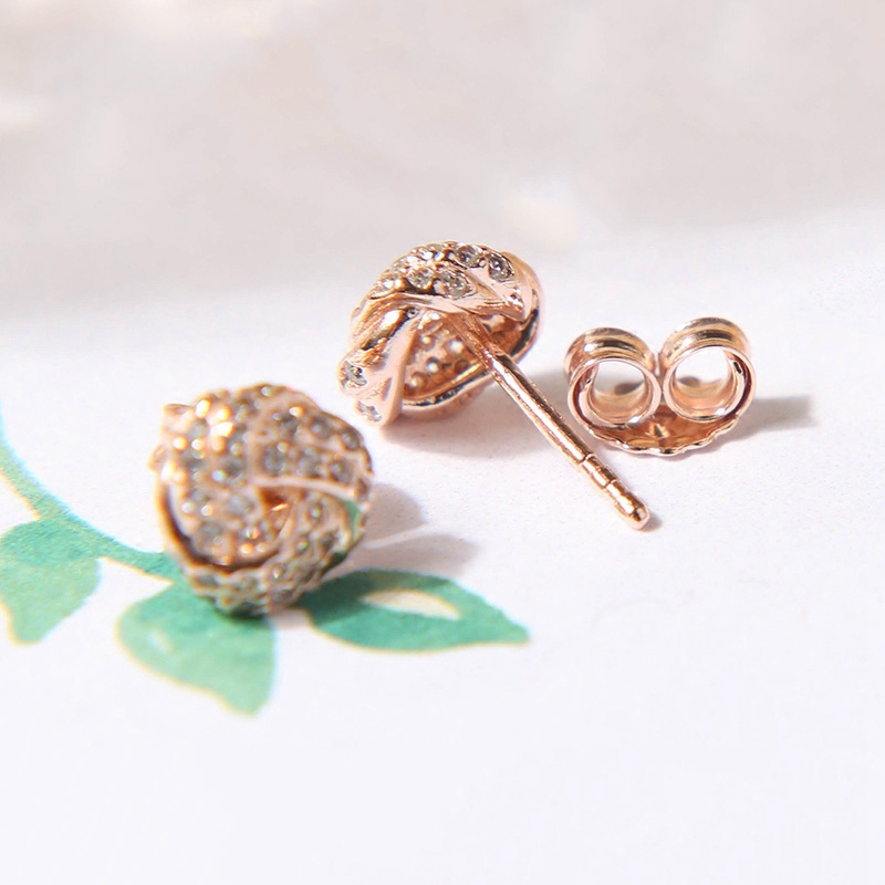 

Wholesale- concentric knot earrings with box for Pandora 925 sterling silver plated rose gold CZ diamond fashion ladies earrings