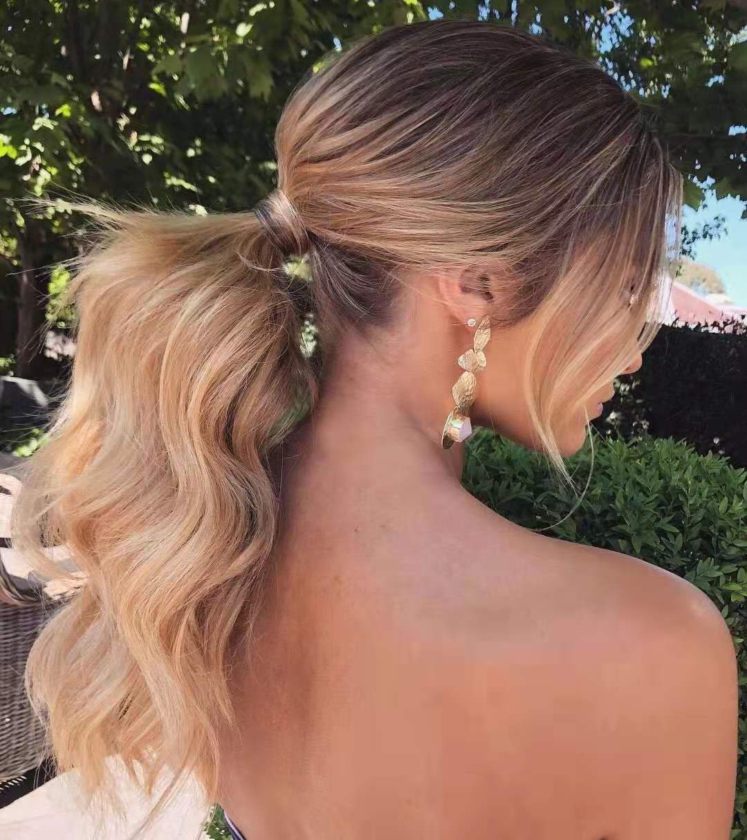 Honey blonde wet wavy Ponytail human Hairpiece Wrap on Clip Hair Extensions Corn Wavy Pony Tail Blond fancy women ponytails