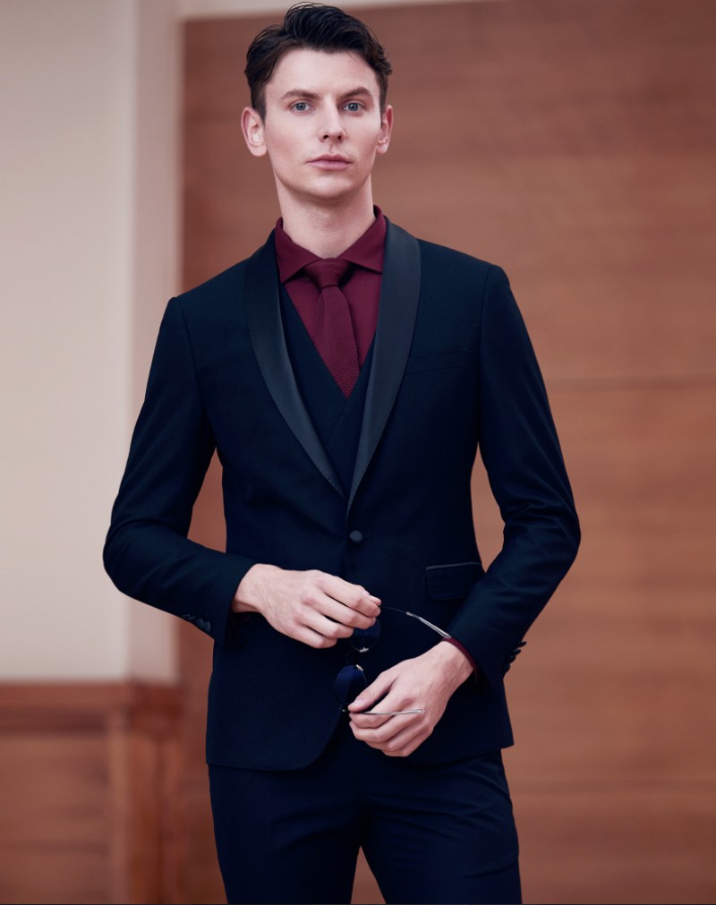 Newest Men Wedding Suits Three Pieces Black Shawl Lapel Groom Tuxedos Groomsmen Businessmen Suit(Jacket+ Vest+Pants)