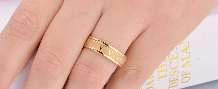 Stainless Steel Roman Numeral Ring Band Gold Black Letter Number Men Women Rings Fashion Jewelry