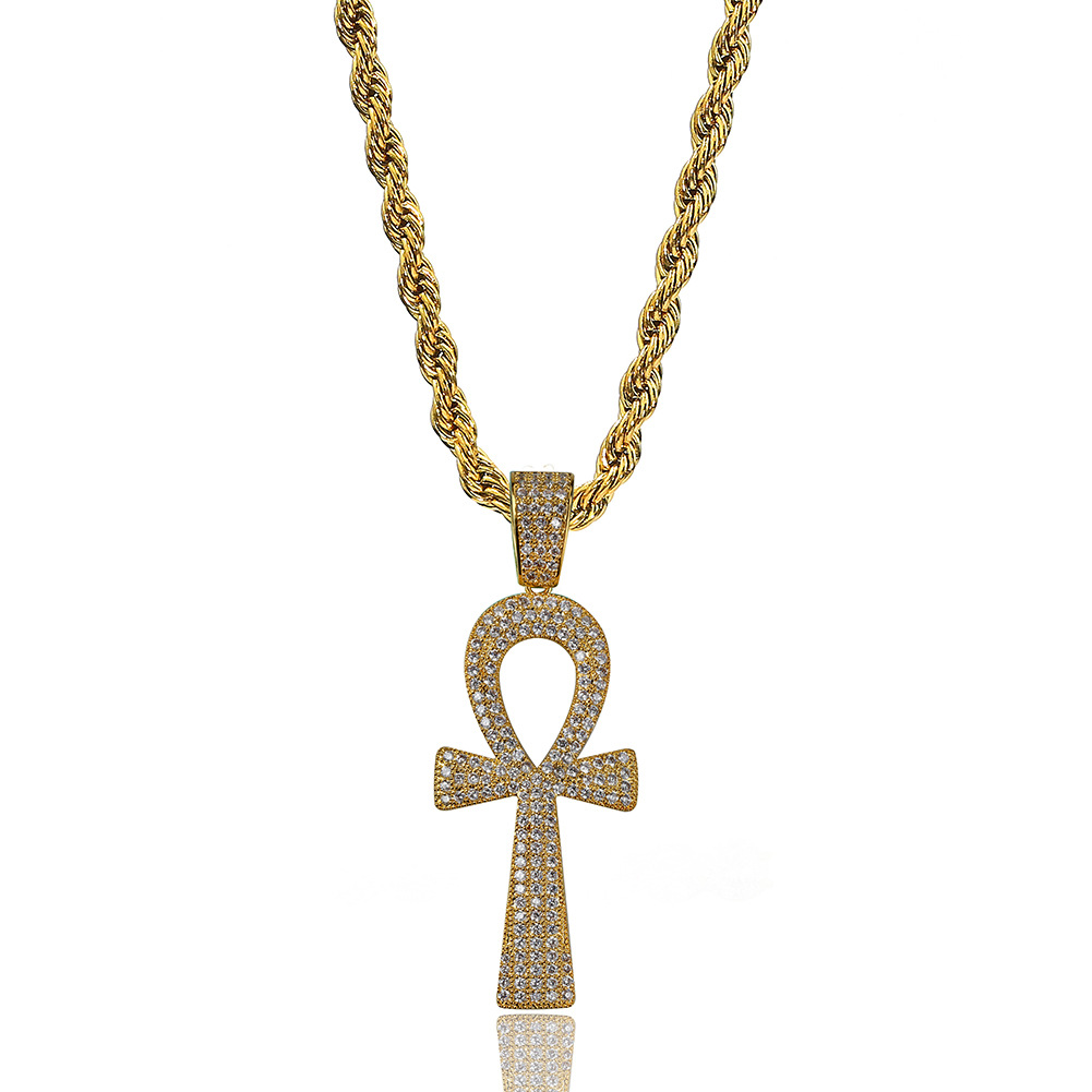 Hip Hop Cross Key Shape Pendants Necklace Jewelry Copper Bling Diamond Stone 18k Gold Plated Jewelry Women/Men