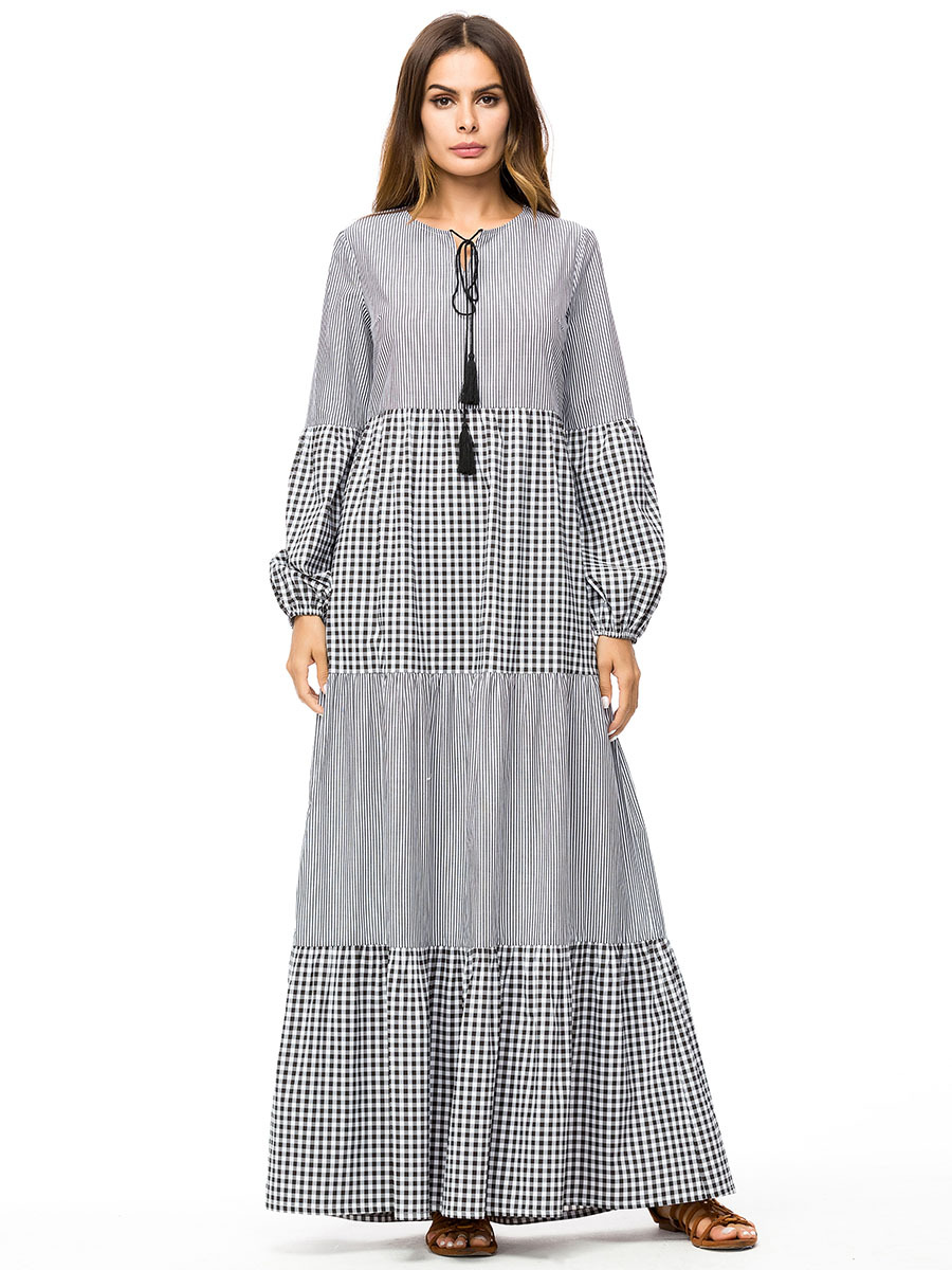 Abaya Dubai Long Muslim Dress Women Turkey Malaysia Turkish Kaftan Islamic Clothing Plaid Striped Plus Size Robe Musulman 4XL