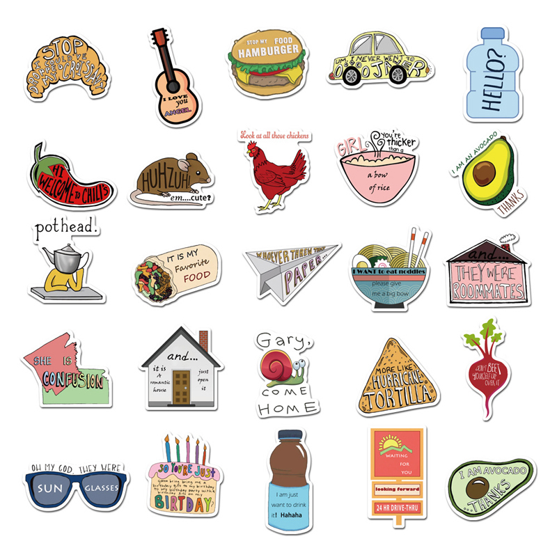50pcs/Set New Waterproof Vine Avocado Cartoon Stickers for Skateboard Suitcase Snowboard Guitar Motorcycle Laptop Macbook Toys