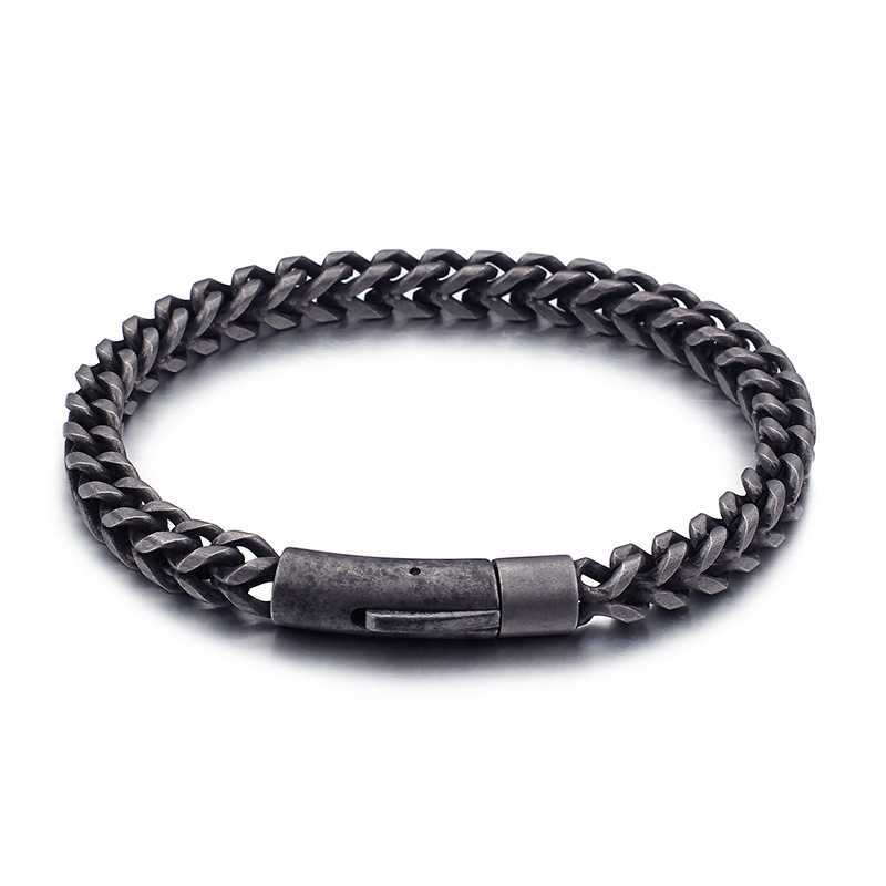 Hip Hop Men's Retro Black Simple Link Chain Bracelet 316L Stainless Steel Geometric Shape Bangle