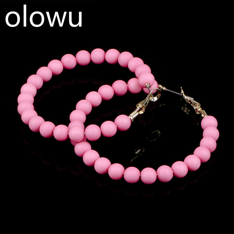 Charm Olowu Fashion Pink Blur Beads Gold Color Big Hoop Earrings Women Beaded Large Colored Ball Brincos Unique Earing
Charm Olowu Fashion Pink Blur Beads Gold Color Big Hoop Earrings Women Beaded Large Colored Ball Brincos Unique Earing