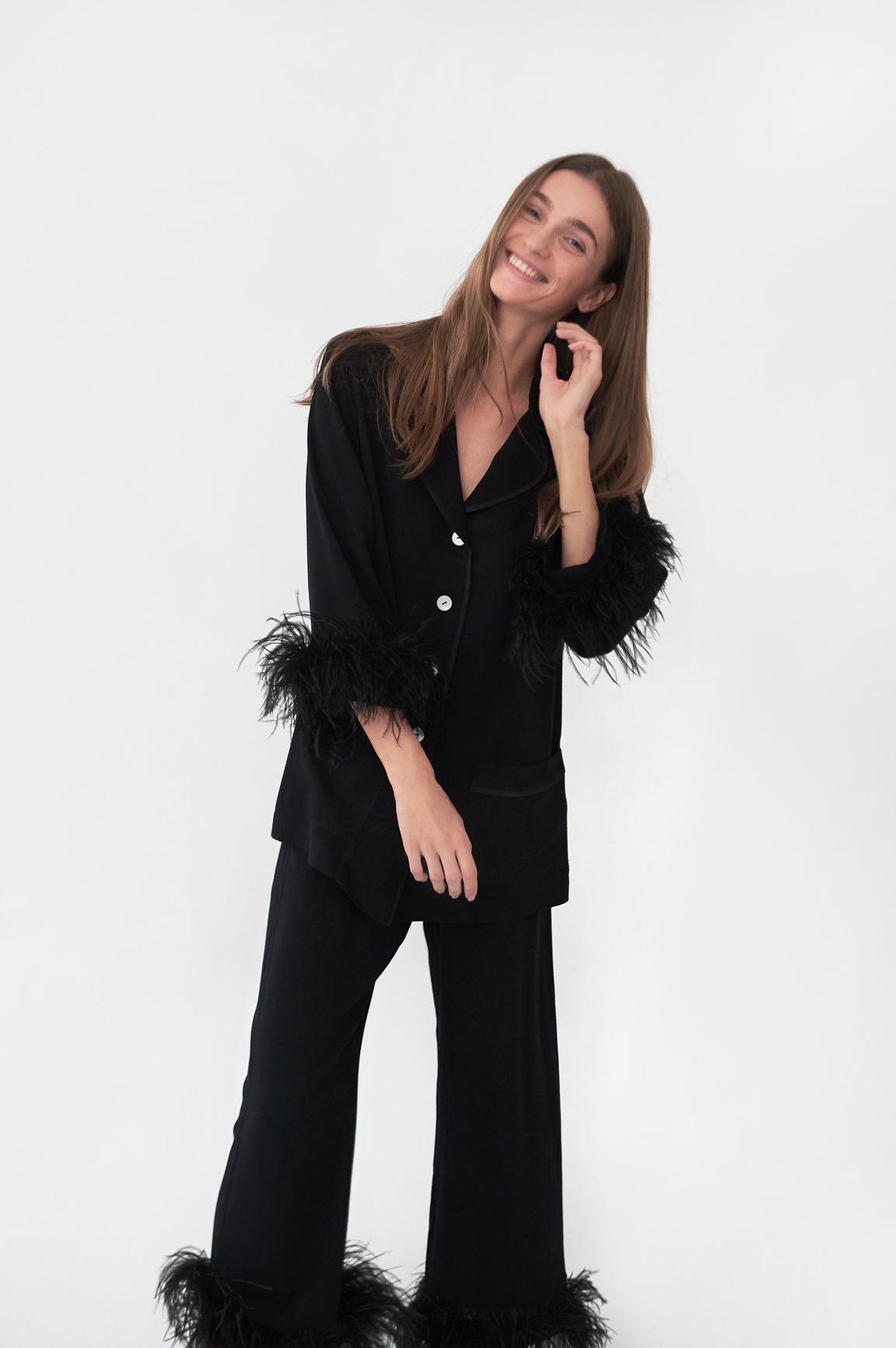 Women Winter Sexy Black Faux Fur Lady Sleepwear Women Bathrobe Sheer Nightgown Two Pieces Robe Prom Bridesmaid Shawel