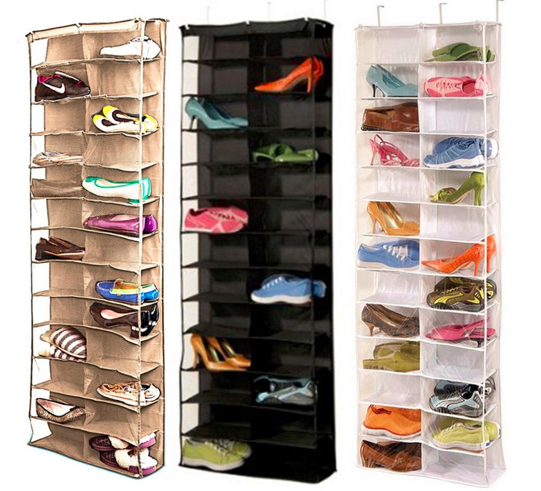 Household Useful 26 Pocket Shoe Rack Storage Organizer Holder, Folding Door Closet Hanging Space Saver with 3 Color