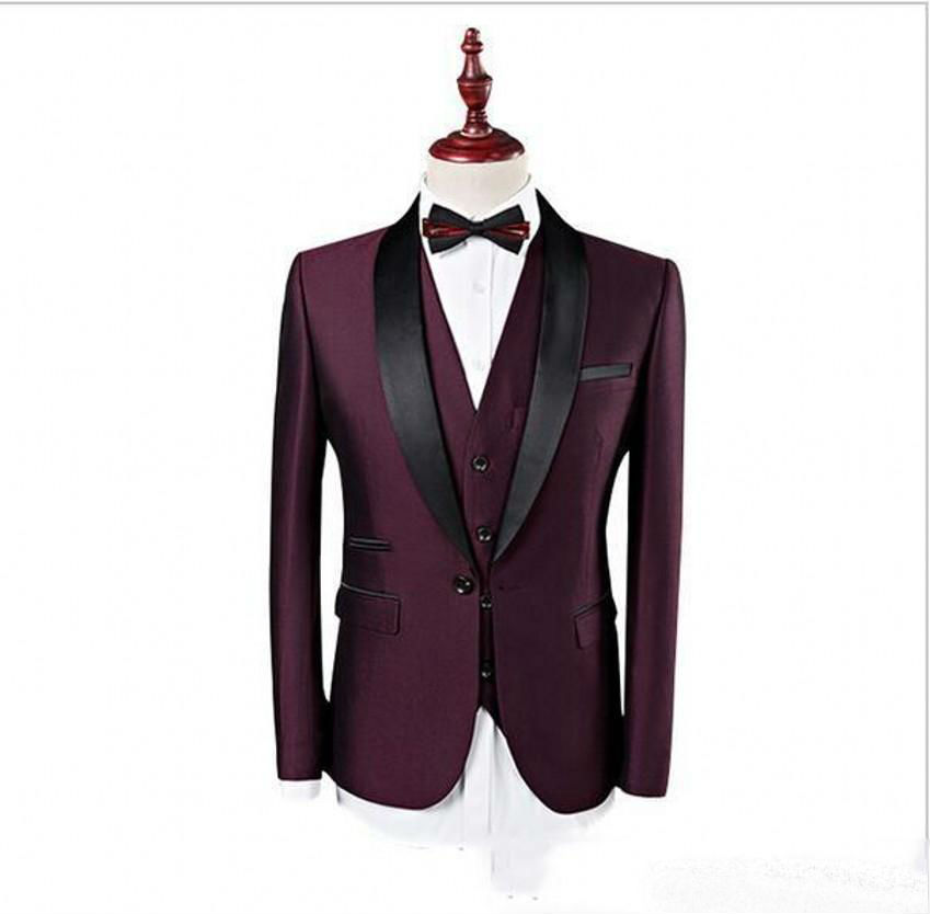Three Pieces Handsome Wedding Suits 2019 Custom Made Shawl Lapel Slim Fit Groom Tuxedos Groomsmen Businessmen Suit