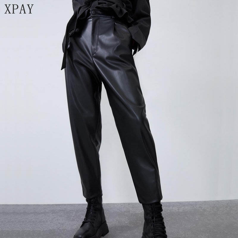 2020 New Spring Autumn Fashion Elegant Pocket Streetwear Women High Waist Black Faux Leather Pants Lady PU Loose Pencil Trousers
2020 New Spring Autumn Fashion Elegant Pocket Streetwear Women High Waist Black Faux Leather Pants Lady PU Loose Pencil Trousers