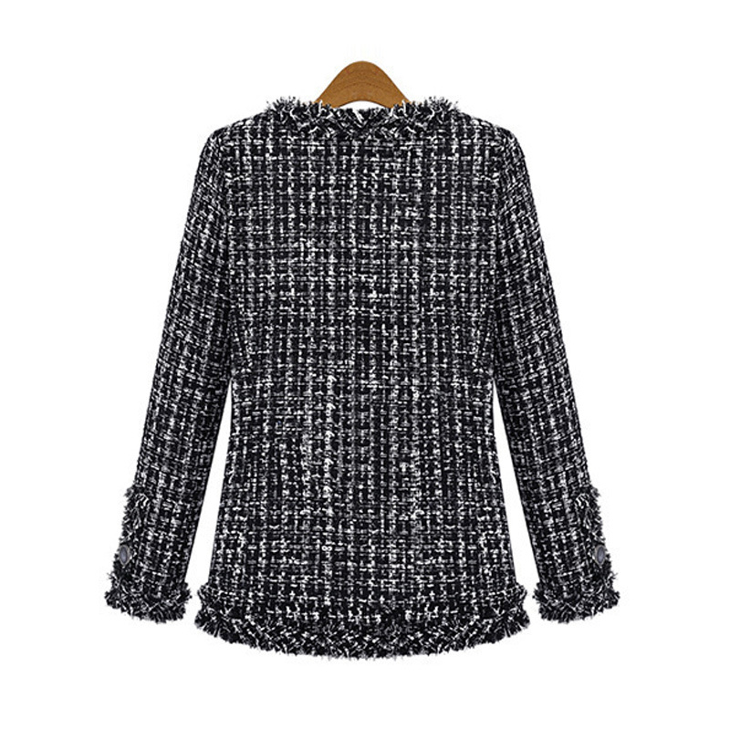 Women Plaid Jacket Outerwear 2020 Women Fashion Coat Autumn Winter Thin Black Checkered Tweed Casual T200111