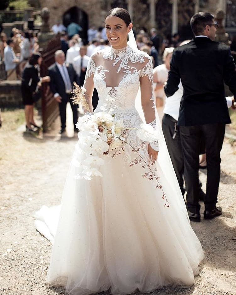 arabic long sleeve wedding dresses high neck lace appliques beach plus size bohemian bridal gowns boho chic vestido de festa