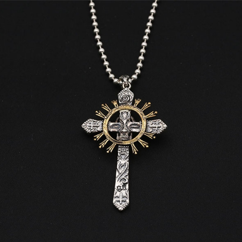 925 sterling silver vintage jewelry American European antique silver handmade punk style skull cross necklace pendants for men women