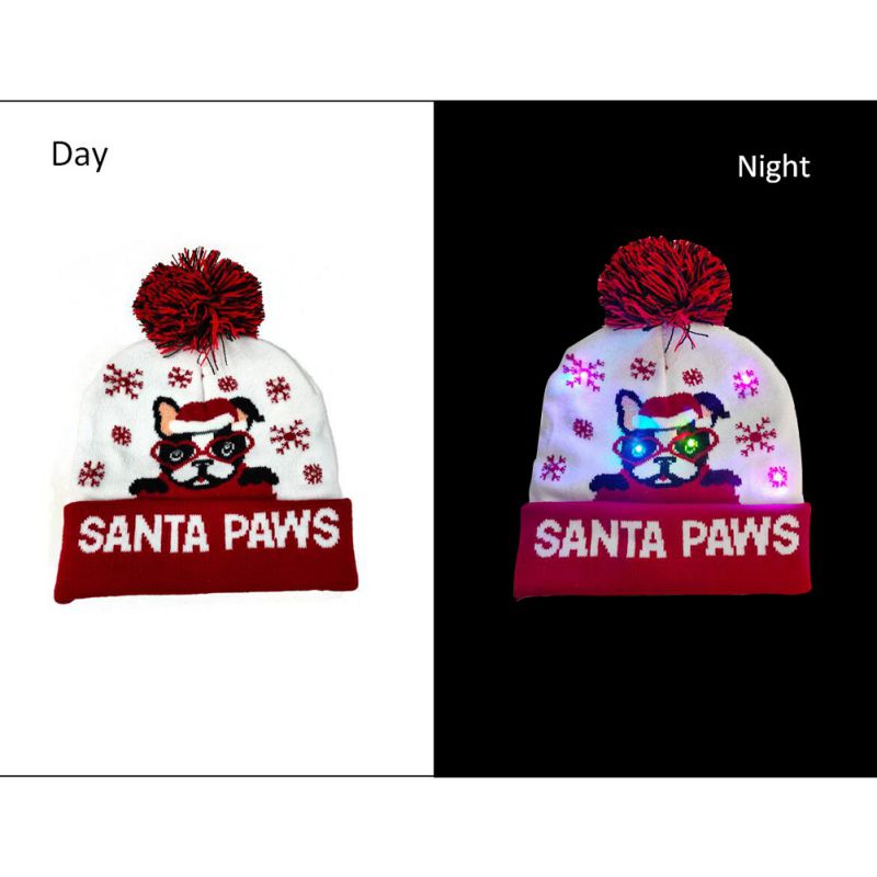 Christmas Decorations 1PCS Outdoor Sport Running Knitted Hats Cute LED Light-up Xmas Knit Beanie Adults Caps