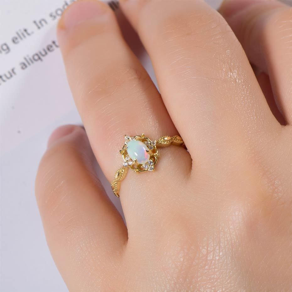 Kuololit Natural Opal Gemstone Rings For Women 925 Sterling Silver Fire Stone Yellow Color Ring Wedding Engagement Fine Jewelry Y19051602