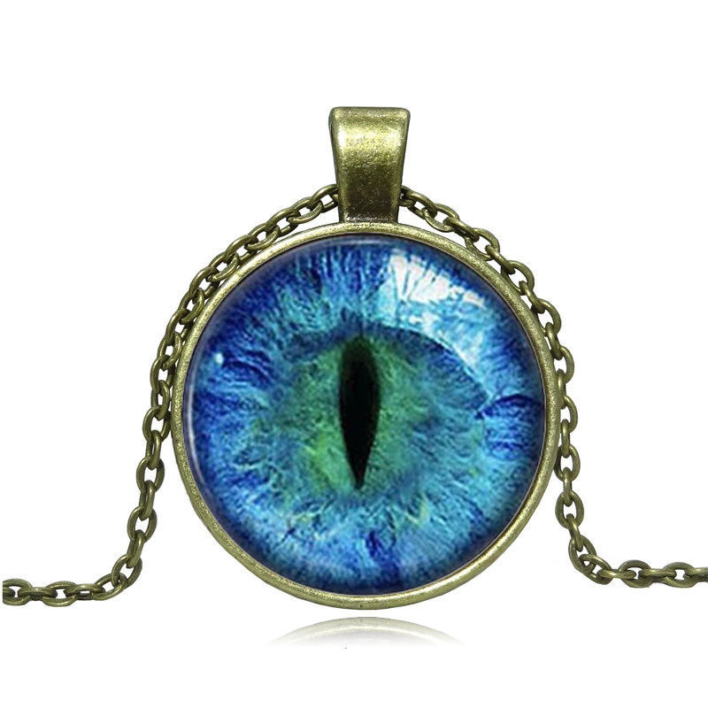 choker 2020 Vintage Jewelry Wholesale Blue Green Cat Eye Necklace Pendant Fashion Charming Rhinestone Ethnic Necklace for Men Women