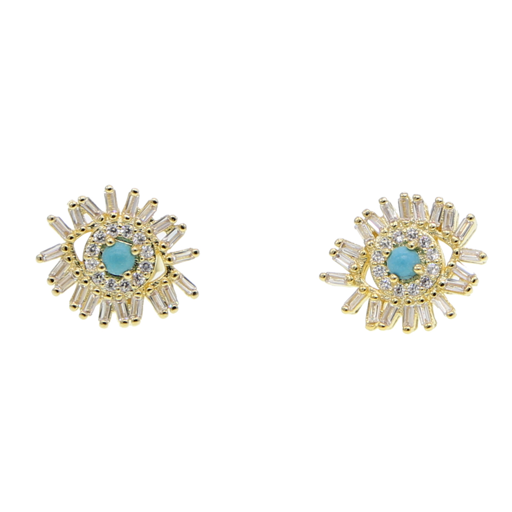 baguette cz firework evil eye stud earring pave cubic zirconia turquoise gemstone elegance gorgeous lucky women jewelry