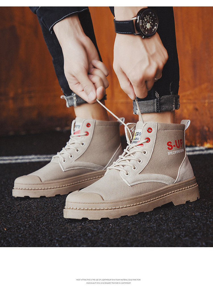 Pop new men's boots in autumn and winter 2019 Vintage high top canvas Martin fashion trend Boots Men's wolf