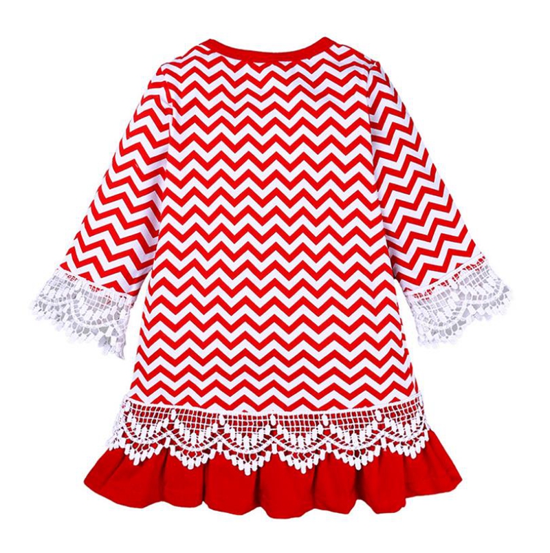 Christmas Girls Dresses Embroidered Baby Girl Dress Lace Sleeve Children Princess Dresses Striped Kids Clothes Xmas Baby Clothing DW4800