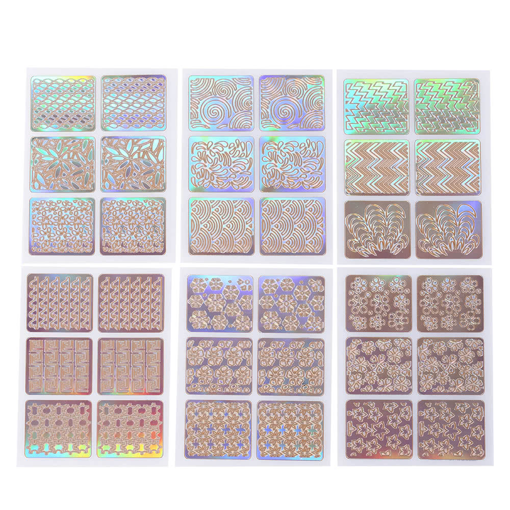 3D Nail Art Sticker Stamping Plates Template Shinning Hollow French Stickers Manicure Stencil Tips Polish Decals for Christmas 24pcs/set