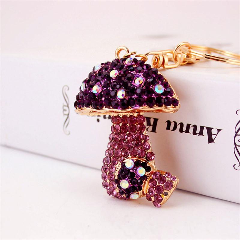 Cute Mushroom Shape Keychain Rhinestone Crystal Alloy Pendant Car Key Chain Ornament Handbag Decor Fashion Key Rings Free Shipping
