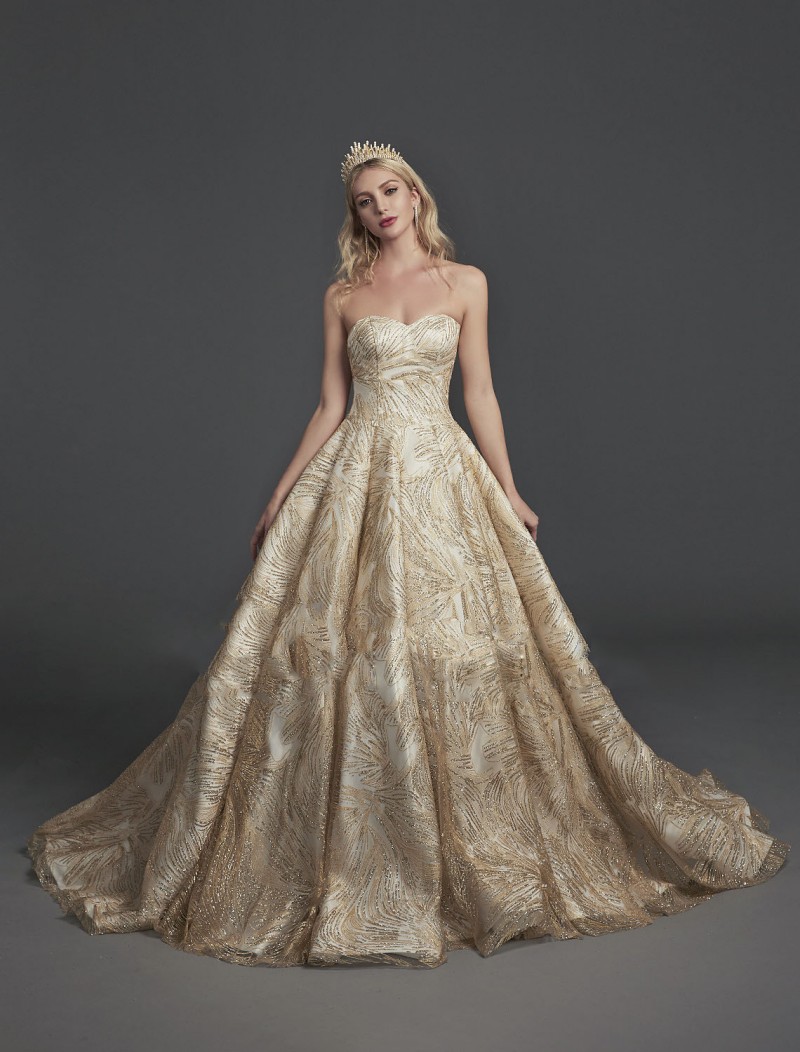 Gold Princess Royal Prom Dresses Sweetheart Sequined Glitters Shiny Evening Gowns Plus Size Special Occasion robes de soirée
