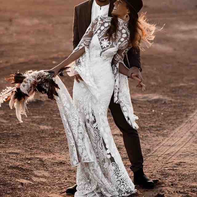 bohemian beach wedding dresses high neck bell long sleeve lace open backless boho bridal gowns wedding dress