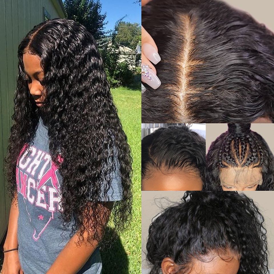 Pre plucked deep wave Human Hair Wig Brazilian Remy 13x4 Lace Front Human Hair Wig 150% Glueless Curly Lace Front Wig