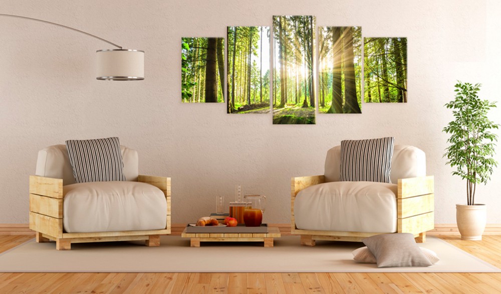 5 Panels Beautiful Spring Tree and Forest Modern Creative Nature Landscape Photography Picture Wall Art Picture Modern Home Decor Living Roo