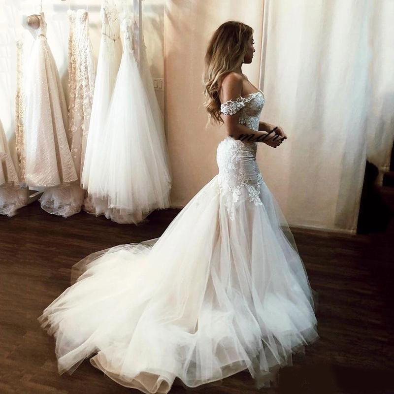 Charming Mermaid Wedding Dresses Off Shoulder Backless Illusion Appliques Country Church Bridal Gowns Castle Chapel Vestidoe De Noiva Custom