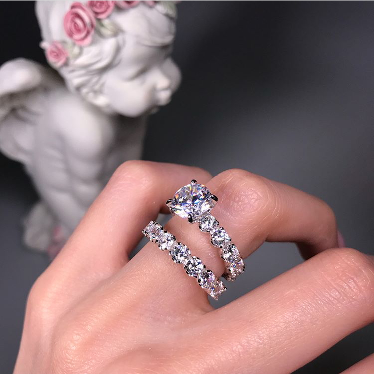 Fashion- Silver Wedding Ring For Lovers SILVER Color Crystal CZ Couple Rings Set Full Zirconia Women Engagement Wedding Rings Fine Jewelry