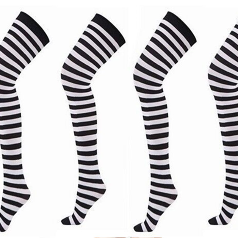 Women Halloween Christmas Festive Parties Fashion Contrast Striped 68cm Height Long Stockings Ladies Sheer Vintage Stockings for Cheerleader