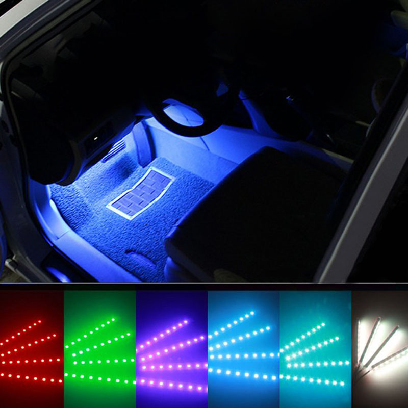 4Pcs/Set Car Styling RGB Lights 36leds 72leds Strip Light Decorative Atmosphere Lamps Auto Interior Accessories With Remote Control