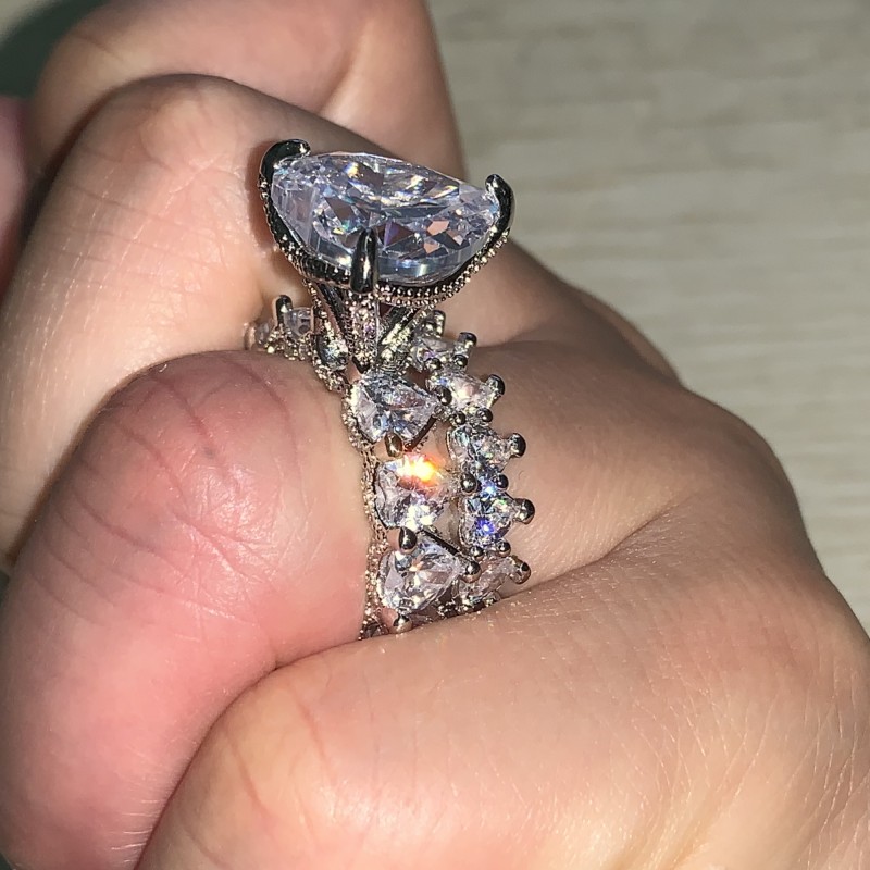 Size 5-10 Vintage Fashion Jewelry 925 Sterling Silver Heart Shape White Topaz CZ Diamond Gemstones Women Party Wedding Bridal Ring Set Gift