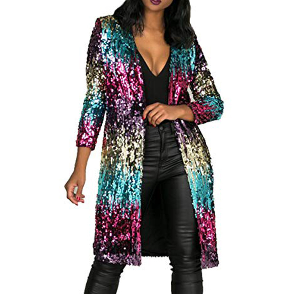 KLV 2019 Fashion Women's Autumn Cover Up Long Sleeve Sequins Metallic Open Front Cardigan Coat 116
KLV 2019 Fashion Women's Autumn Cover Up Long Sleeve Sequins Metallic Open Front Cardigan Coat 116