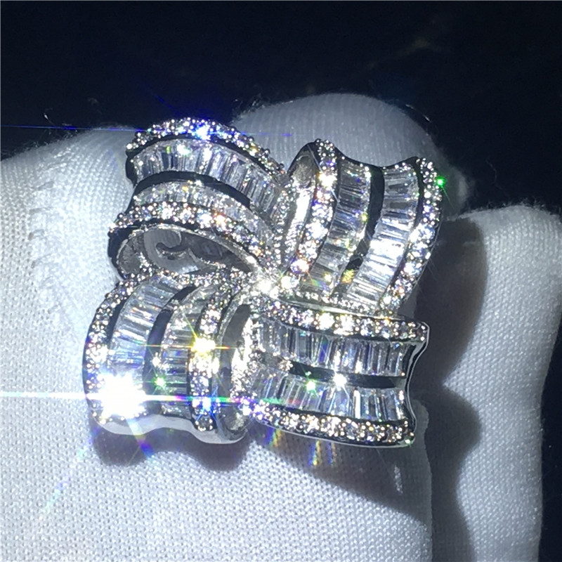 Handmade Big Flower Jewelry 925 Sterling silver ring Diamond Party wedding band rings for women Gift