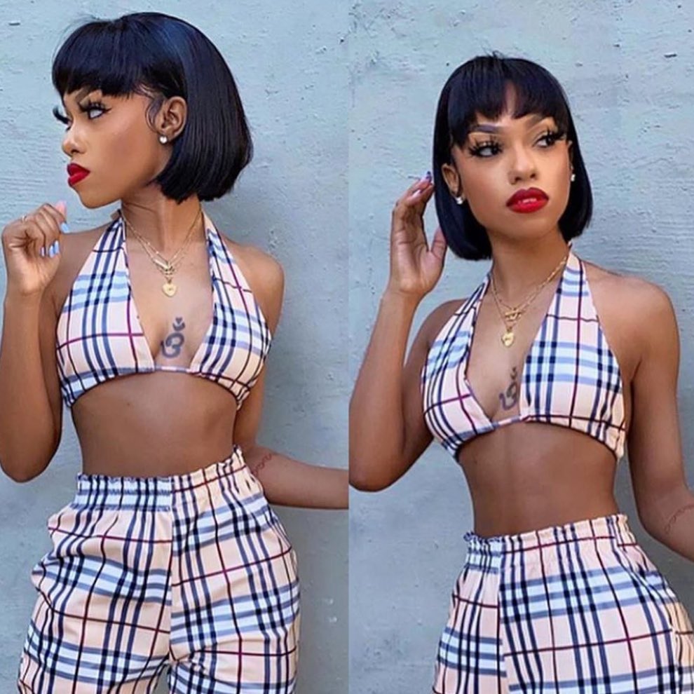 Ishow Short Bob Wigs Straight Human Hair Wigs with Bangs Loose Body Peruvian None Lace Wigs Indian Hair
