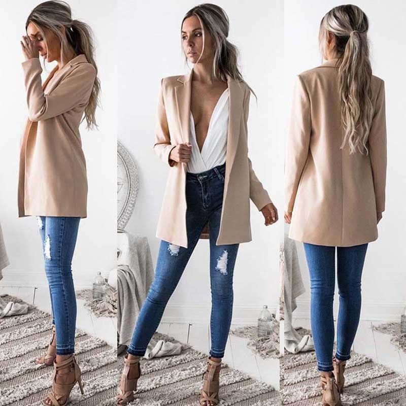 New Fashion Women Ladies Suit Coat Business Blazer Long Sleeve Outwears Office Lady's Long Blazers C18122401