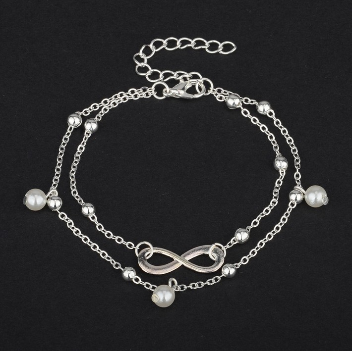 Beaded double-layer anklet bracelet ladies feet unlimited endless love symbol beach adjustable barefoot sandals beach feet female gifts