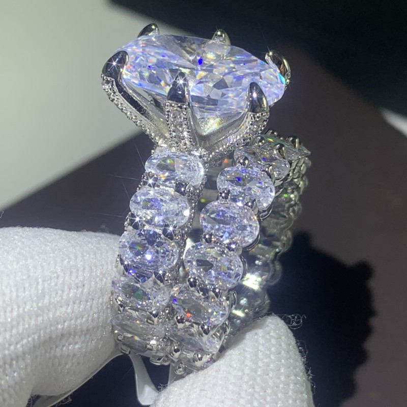 Unique Top Sell Vintage Jewelry Couple Rings 925 Sterling Silver Dragon Claw Oval Cut White Topaz CZ Diamond Women Wedding Bridal Ring Set