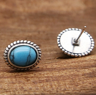 Brand new 925 sterling silver stud earrings American antique silver hand-made designer jewelry with semi-precious stones for women