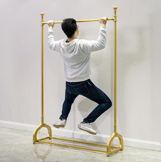 Gold clothing store iron clothing rack Commercial Furniture men's and women's wedding dress floor hanger metal double layer adjustable hange